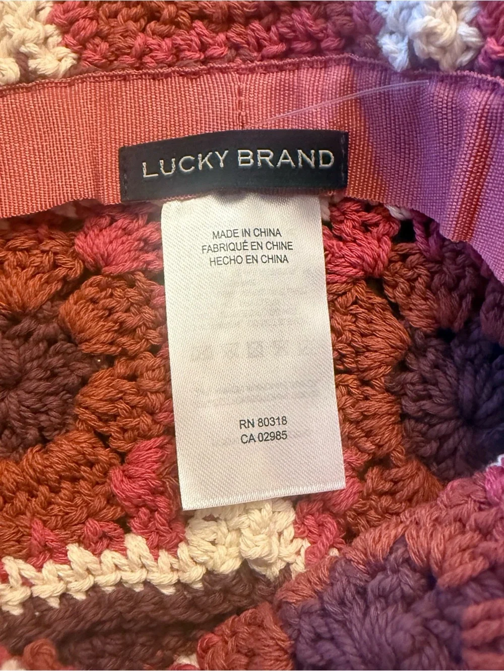 LUCKY BRAND Women’s Crochet Bucket Hat Cap Boho Granny Square Retro Fall Colors